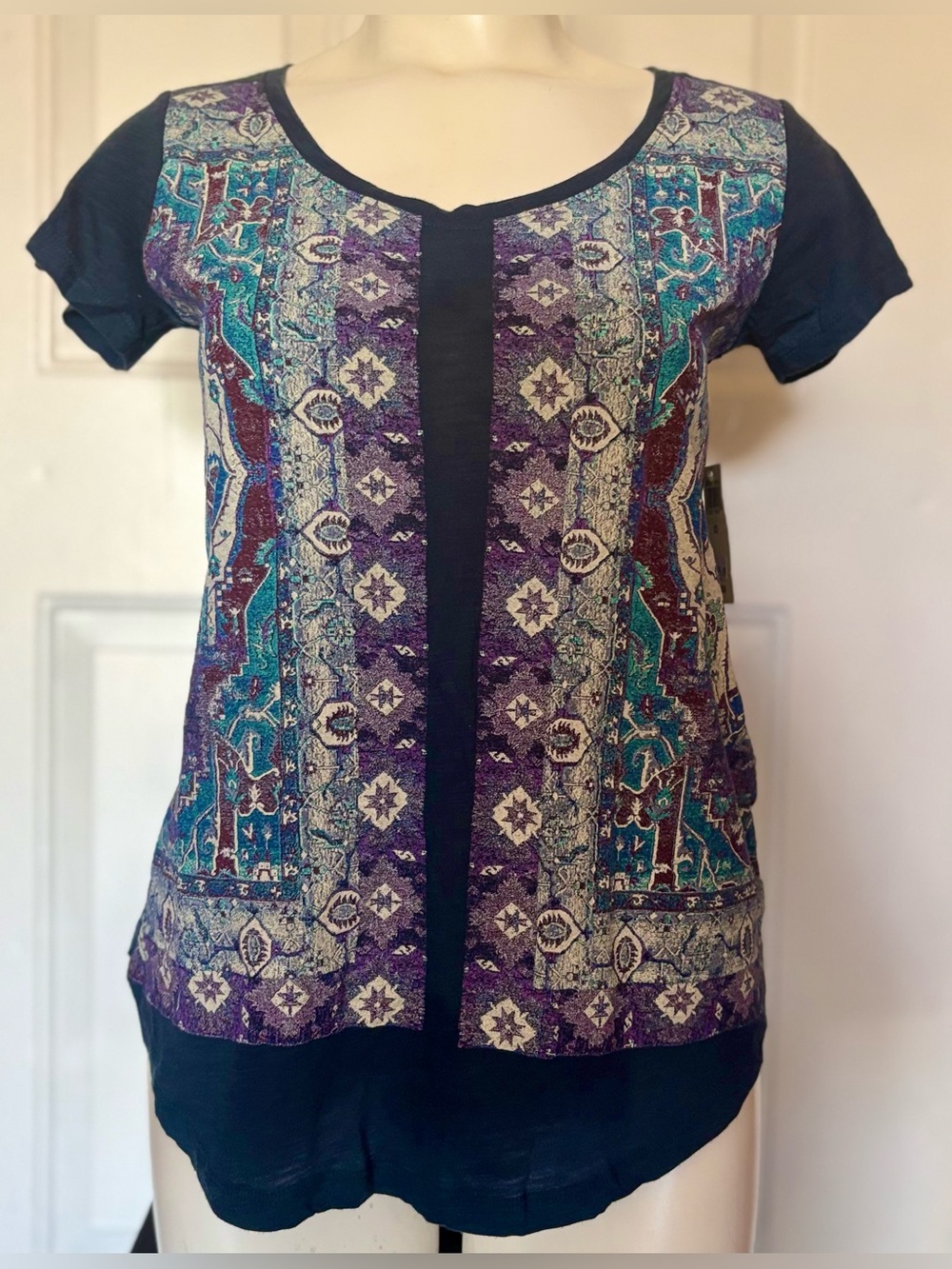 NWT Lucky Brand Persian Carpet T Shirt Blouse Boho size XS